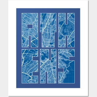 Athens, Greece Map Typography - Blueprint Posters and Art